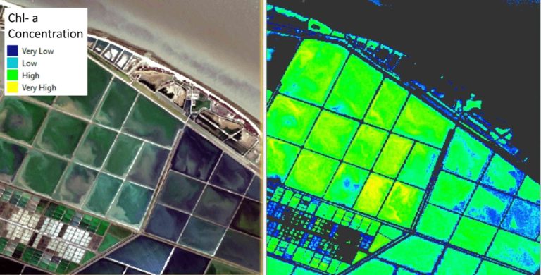 Monitoring Chl-a concentration, true colour (L) and Chl-a (R)