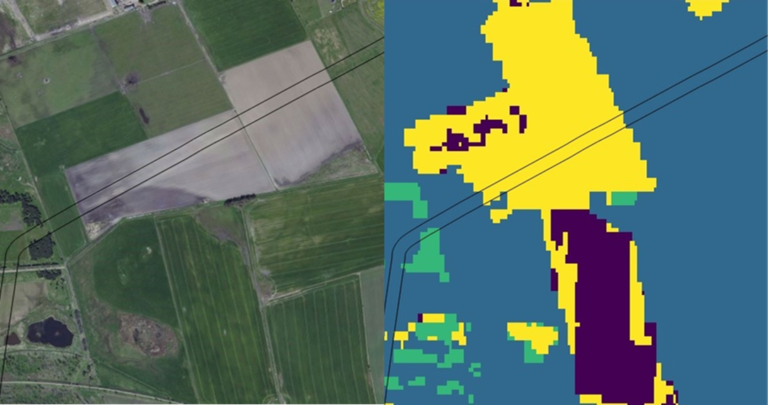 ROW hazards seen in true colour (L) and using land cover classification (R)
