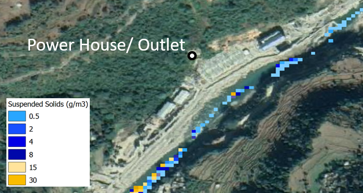 Suspended sediment concentrations (g/m3) in Run-of-River hydropower plant at Power House (outflow point)